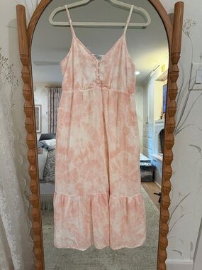 Rails Delilah Pink Tie-Dye Midi Sundress with Ruffle Hem